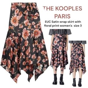 The Kooples Paris Pastel Daisy on satin wrap skirt hankerchief hemline women Lg